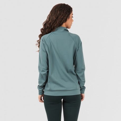 Camisola desportiva mulher com fecho de correr e bolsos verde garrafa