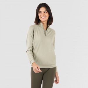 Camisola desportiva mulher com fecho de correr e bolsos verde folha 2