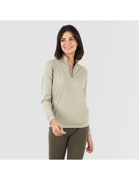 Camisola desportiva mulher com fecho de correr e bolsos verde folha