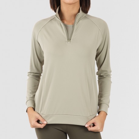 Camisola desportiva mulher com fecho de correr e bolsos verde folha