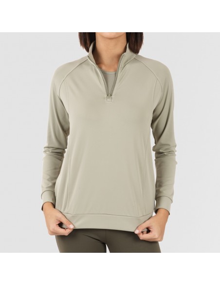 Camisola desportiva mulher com fecho de correr e bolsos verde folha