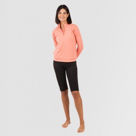 Camisola desportiva mulher com fecho de correr e bolsos laranja