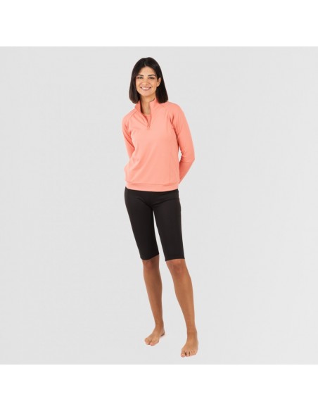 Camisola desportiva mulher com fecho de correr e bolsos laranja