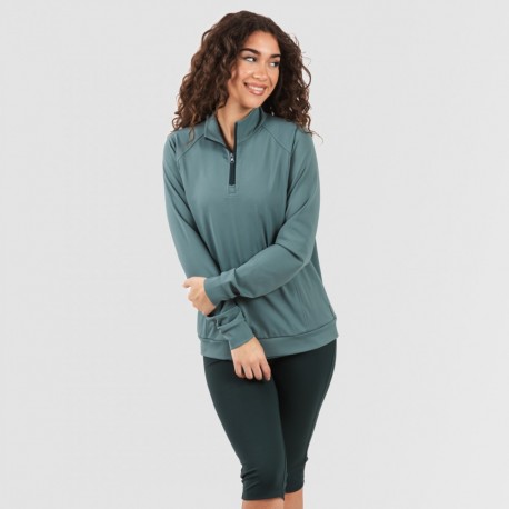 Camisola desportiva mulher com fecho de correr e bolsos verde garrafa