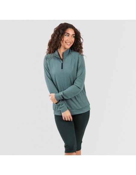 Camisola desportiva mulher com fecho de correr e bolsos verde garrafa Camisola desportiva mulher com fecho de correr e bolsos verde garrafa