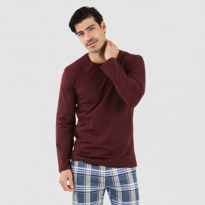Pijama homem flanela Cuadro Xavi bordeaux