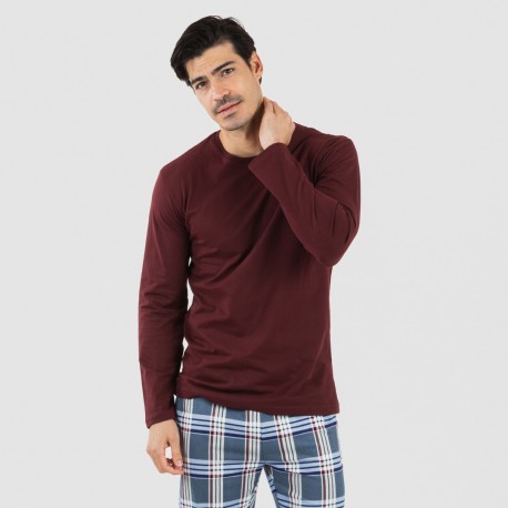 Pijama homem flanela Cuadro Xavi bordeaux pijamas-compridos-homem