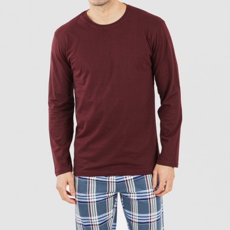 Pijama homem flanela Cuadro Xavi bordeaux