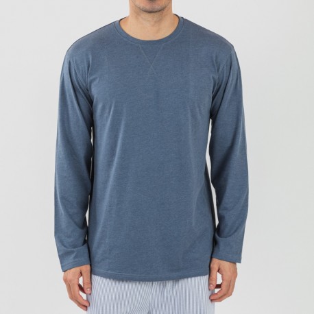 Pijama algodão homem Lista azul indigo