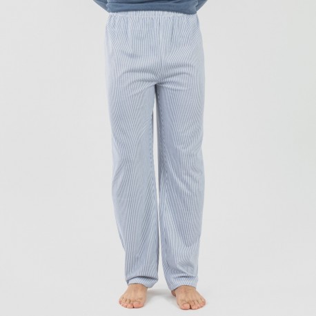 Pijama algodão homem Lista azul indigo