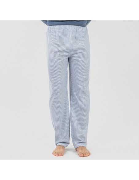 Pijama algodão homem Lista azul indigo pijamas-compridos-homem