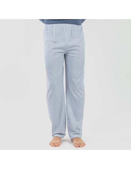 Pijama algodão homem Lista azul indigo