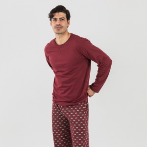 Pijama algodão homem Nino bordeaux 2