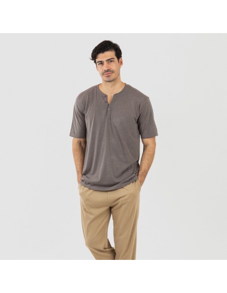 Pijama homem manga curta com botão Topo - arena