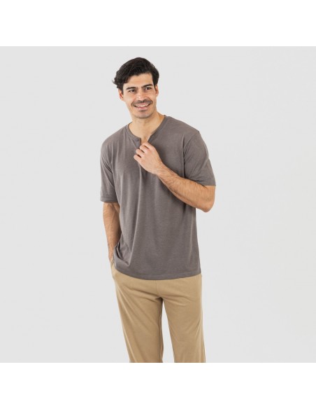 Pijama homem manga curta com botão Topo - arena