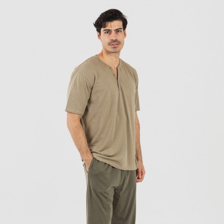 Pijama homem manga curta com botão verde caça - verde escuro