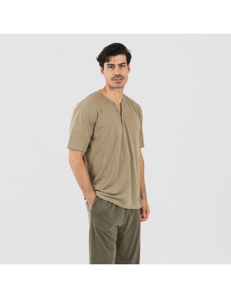 Pijama homem manga curta com botão verde caça - verde escuro Pijama homem manga curta com botão verde caça - verde escuro
