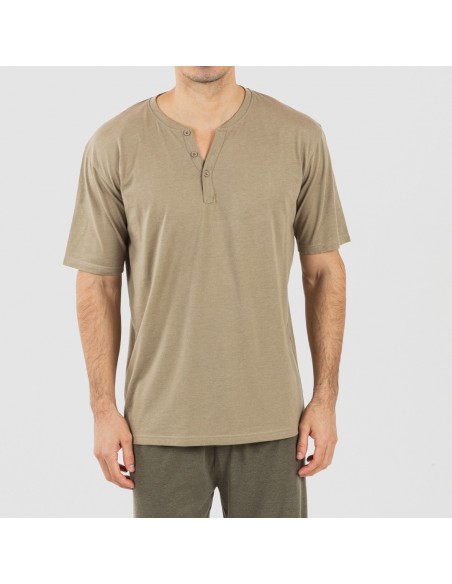 Pijama homem manga curta com botão verde caça - verde escuro Pijama homem manga curta com botão verde caça - verde escuro