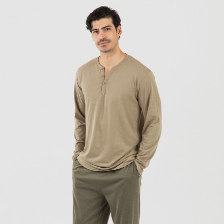 Pijama homem com botões verde caça - verde escuro pijamas-compridos-homem