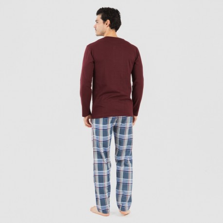 Pijama homem flanela Cuadro Xavi bordeaux