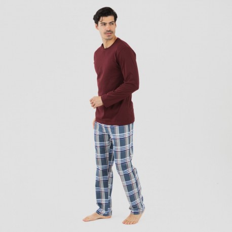 Pijama homem flanela Cuadro Xavi bordeaux