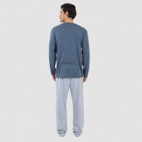 Pijama algodão homem Lista azul indigo