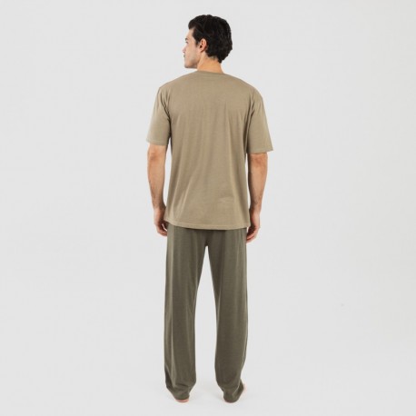 Pijama homem manga curta com botão verde caça - verde escuro