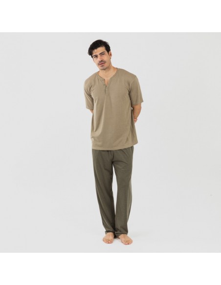 Pijama homem manga curta com botão verde caça - verde escuro pijamas-compridos-homem