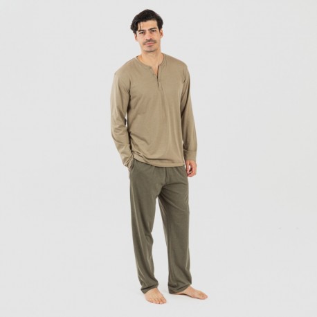 Pijama comprido homem com botões verde caça - verde escuro