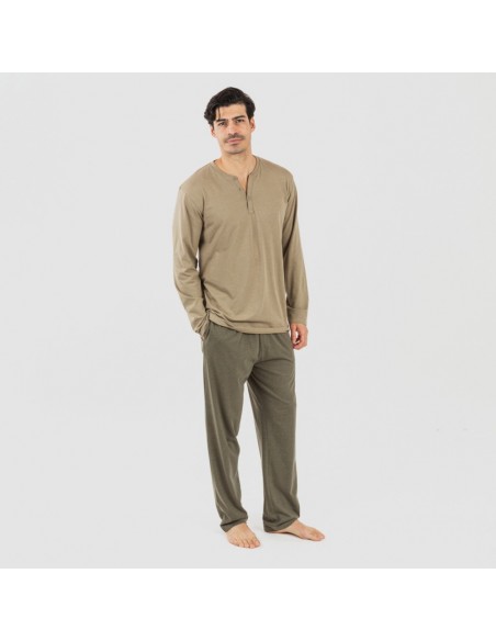 Pijama homem com botões verde caça - verde escuro pijamas-compridos-homem