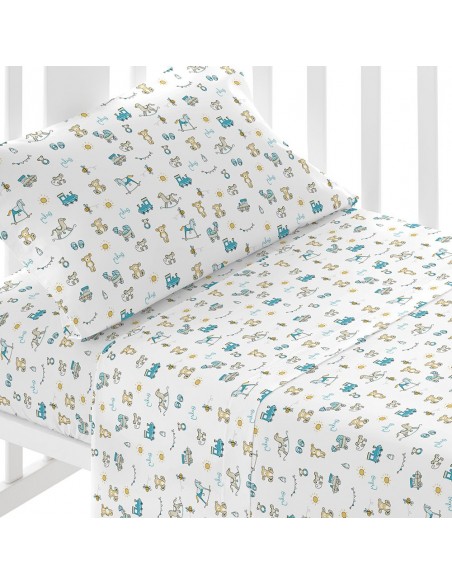 Jogo de lençóis algodão Nico azul celeste cama bebé jogos-de-lencois-para-bebe