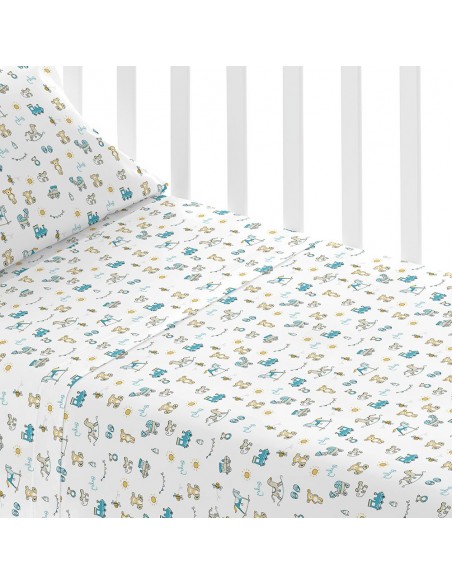 Jogo de lençóis algodão Nico azul celeste cama bebé jogos-de-lencois-para-bebe