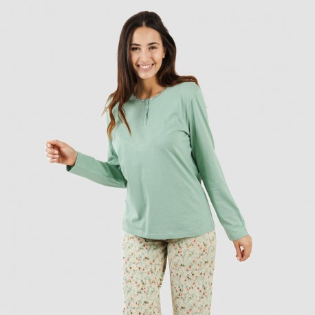 Pijama algodão Pamela verde pijamas-compridos-de-mulher