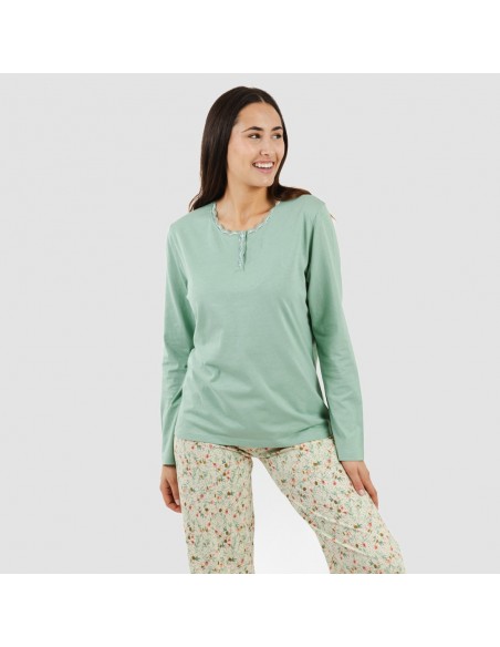 Pijama algodão Pamela verde pijamas-compridos-de-mulher