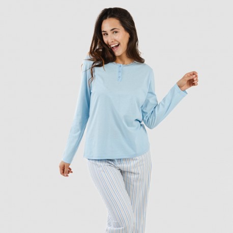 Pijama algodão Bennet azul celeste
