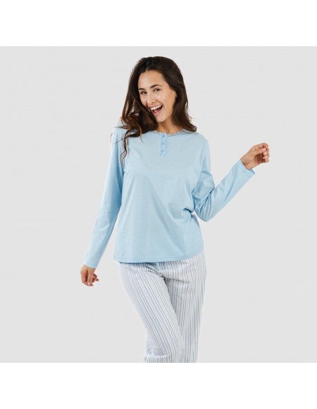 Pijama algodão Bennet azul celeste Pijama algodão Bennet azul celeste