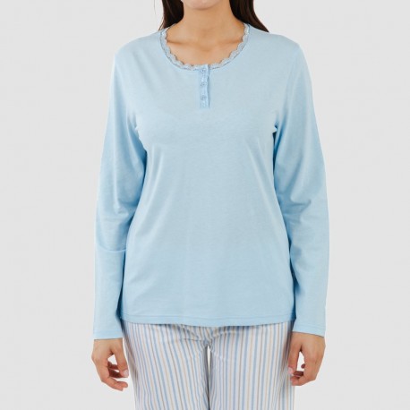 Pijama algodão Bennet azul celeste