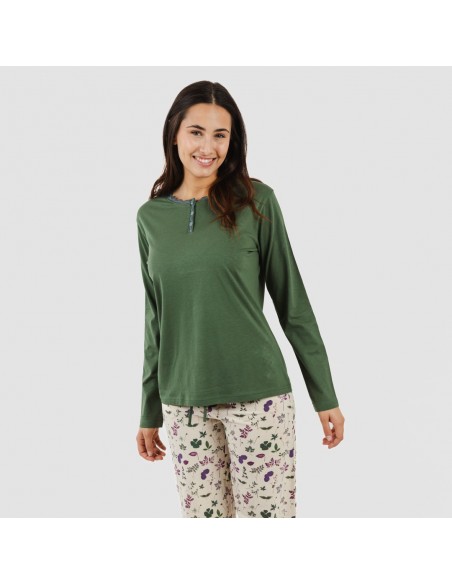 Pijama algodão Eire verde caça pijamas-compridos-de-mulher