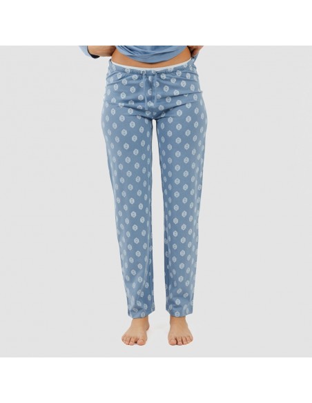Pijama algodão Garbo azul anil pijamas-compridos-de-mulher