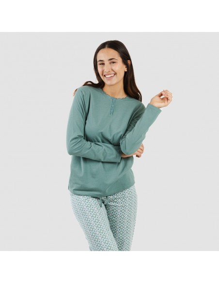 Pijama algodão Bianca verde menta pijamas-compridos-de-mulher