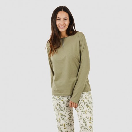 Pijama algodão Caliope verde caça pijamas-compridos-de-mulher