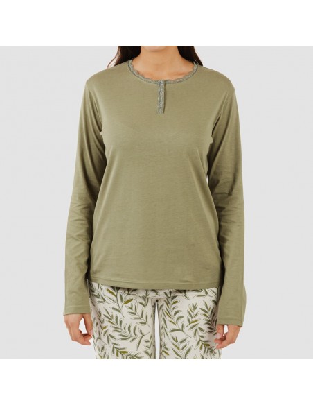 Pijama algodão Caliope verde caça pijamas-compridos-de-mulher
