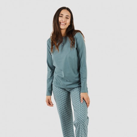 Pijama algodão Tiara verde azulado pijamas-compridos-de-mulher