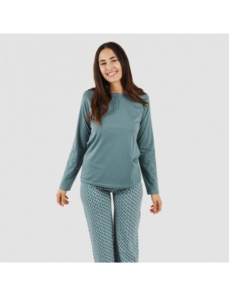 Pijama algodão Tiara verde azulado pijamas-compridos-de-mulher
