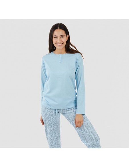 Pijama algodão Timon azul celeste pijamas-compridos-de-mulher