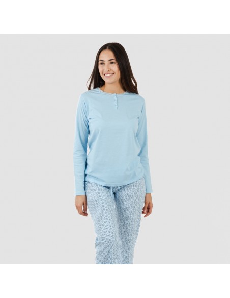 Pijama algodão Timon azul celeste pijamas-compridos-de-mulher