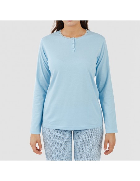 Pijama algodão Timon azul celeste pijamas-compridos-de-mulher