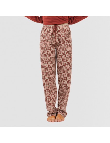 Pijama algodão Corinto cor telha pijamas-compridos-de-mulher