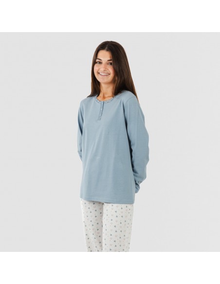 Pijama algodão Ines azul indigo pijamas-compridos-de-mulher