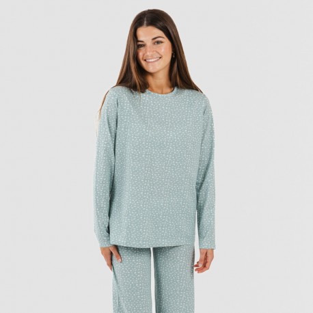 Pijama algodão Anita verde gasto pijamas-compridos-de-mulher
